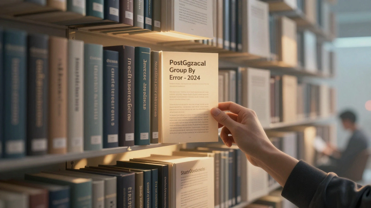 Цифровая библиотека с книгами, каждая из которых — ответ на Stack Overflow, освещённая золотым светом.