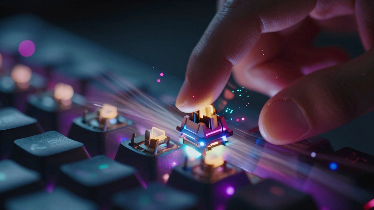 Макросъемка пальцев над клавишами с эффектом размытия движения