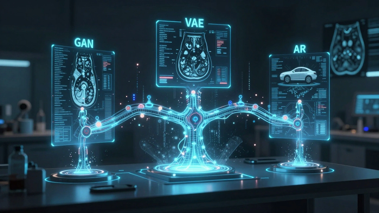 Нейросетевые модели GAN, VAE и AR генерируют синтетические медицинские снимки, транзакции и данные датчиков.