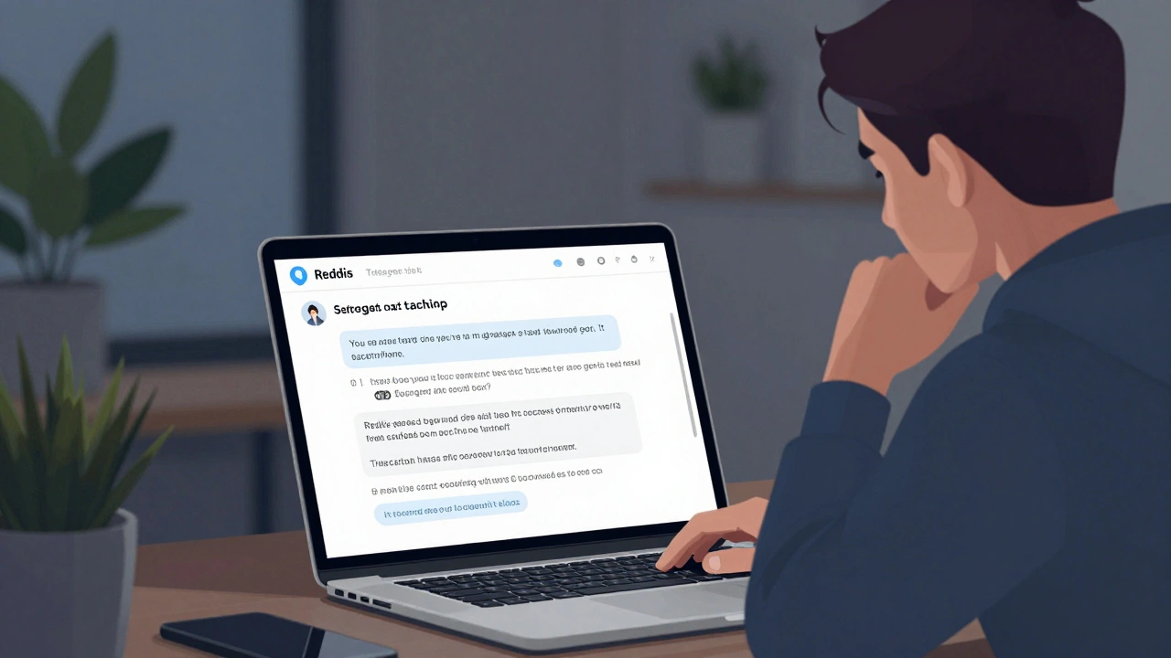 Разработчик пишет подробный комментарий в Telegram о кэшировании Redis, освещение экрана выделяет его в тихой домашней обстановке.