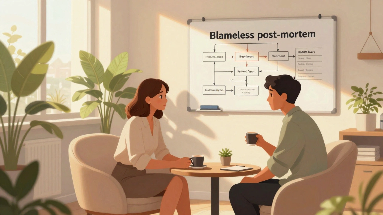 Двое коллег спокойно обсуждают выводы после аварии в уютной офисной обстановке