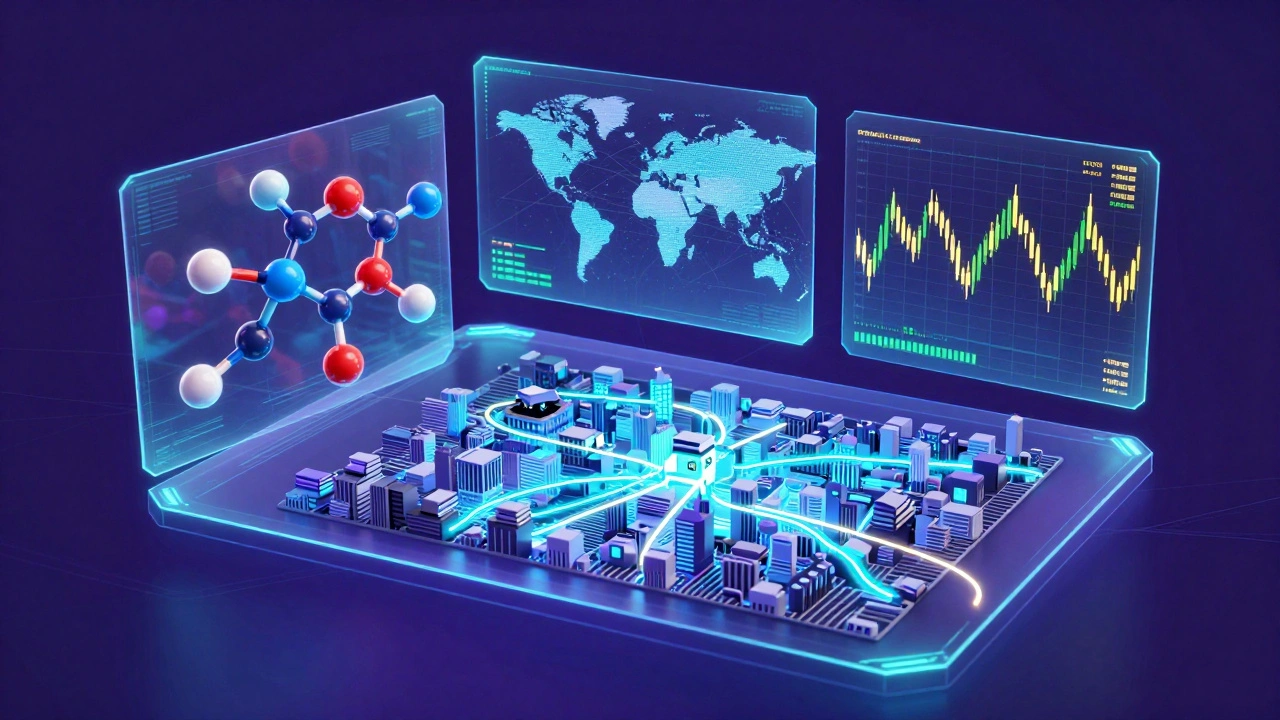 Голограмма с моделированием молекул, финансовыми данными и логистикой