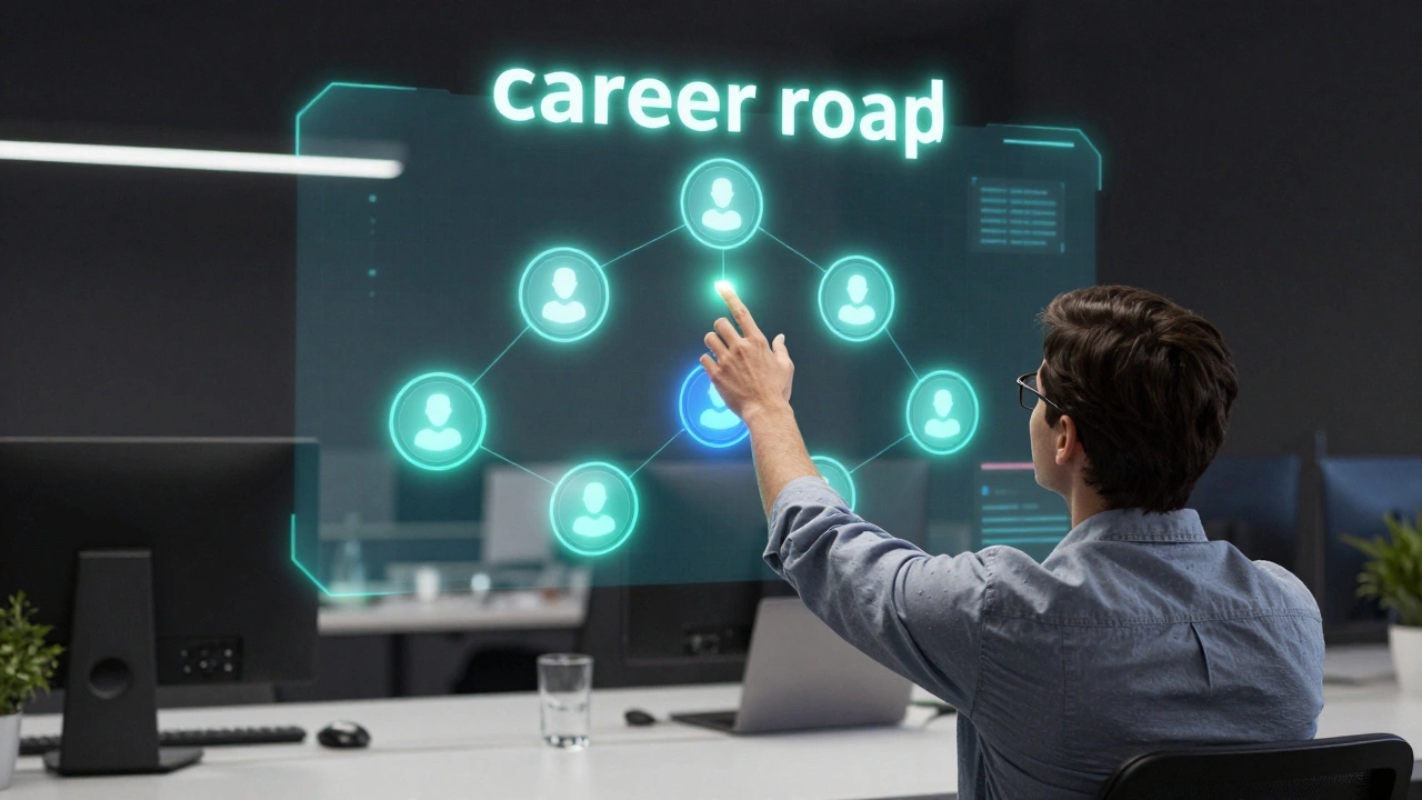 IT-специалист изучает цифровую карту навыков для карьерного роста