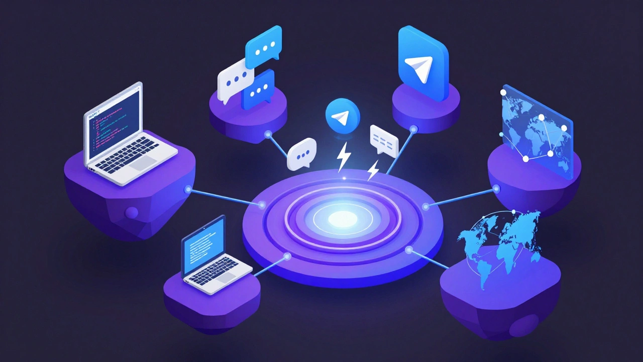 Изометрическая иллюстрация экосистемы IT-соцсетей и платформ