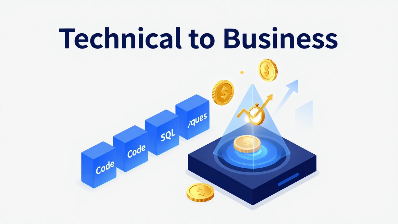 Изометрическая иллюстрация превращения технического кода в бизнес-ценность и деньги