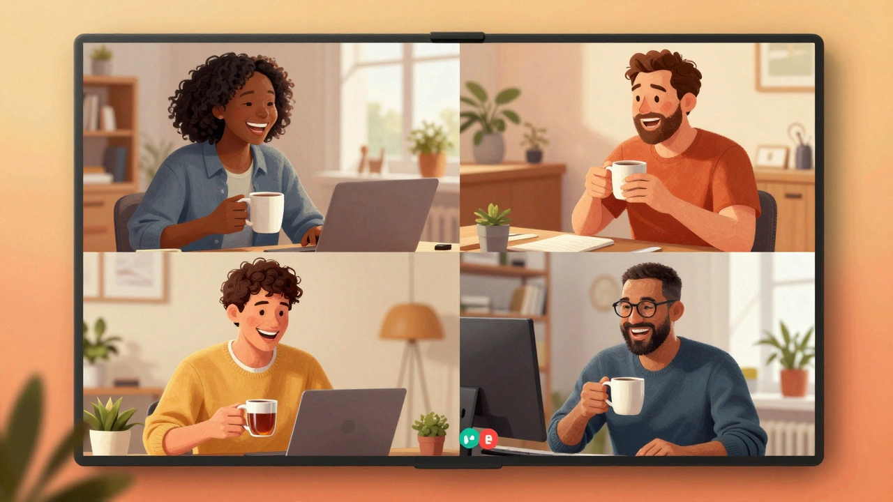 Команда IT-специалистов на виртуальном кофе-брейке по видеосвязи