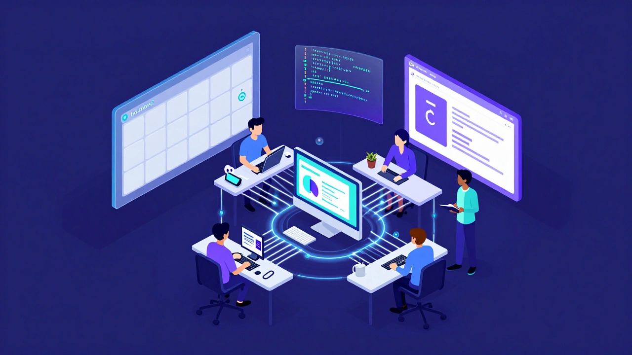 Команда IT-специалистов разных ролей работает над общим цифровым проектом