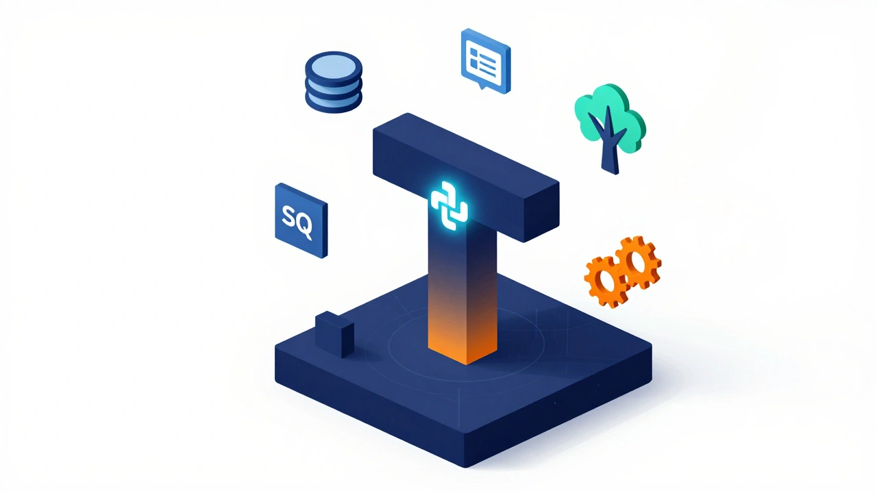 Концептуальная иллюстрация T-shaped навыков разработчика: язык программирования, SQL и Git