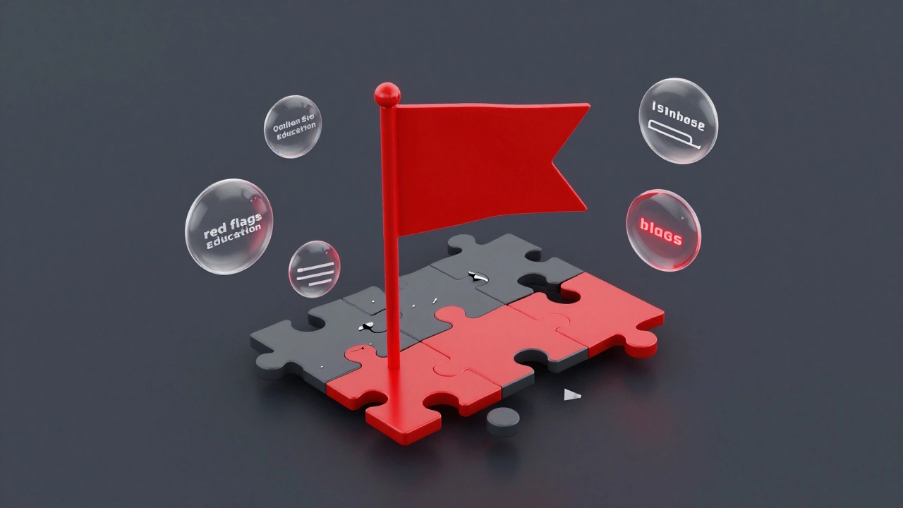 Концептуальное изображение красного флага на фоне раздробленного учебного плана