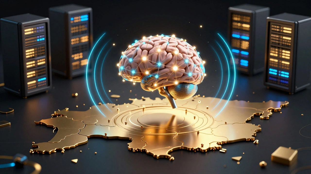 Концептуальное изображение нейросети, блокчейна и 5G в Казахстане