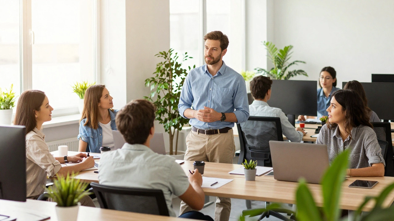 Спокойная команда IT-специалистов в светлом современном офисе