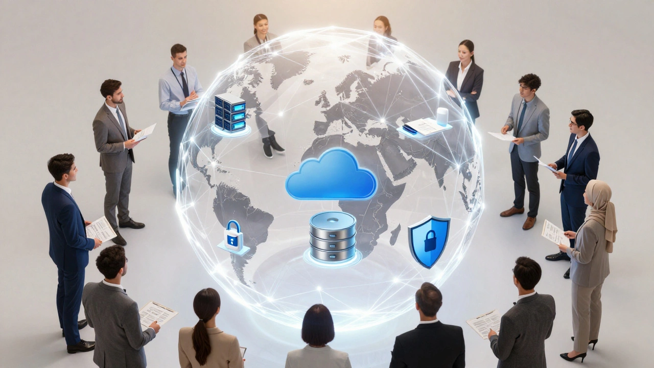 Светящаяся сфера IT-экосистемы, объединяющая специалистов из разных стран