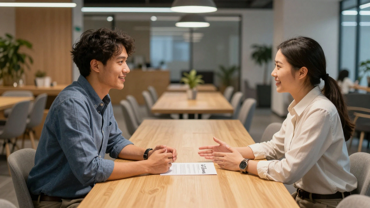 Успешные переговоры джуниор-разработчика с менеджером по найму в современном офисе