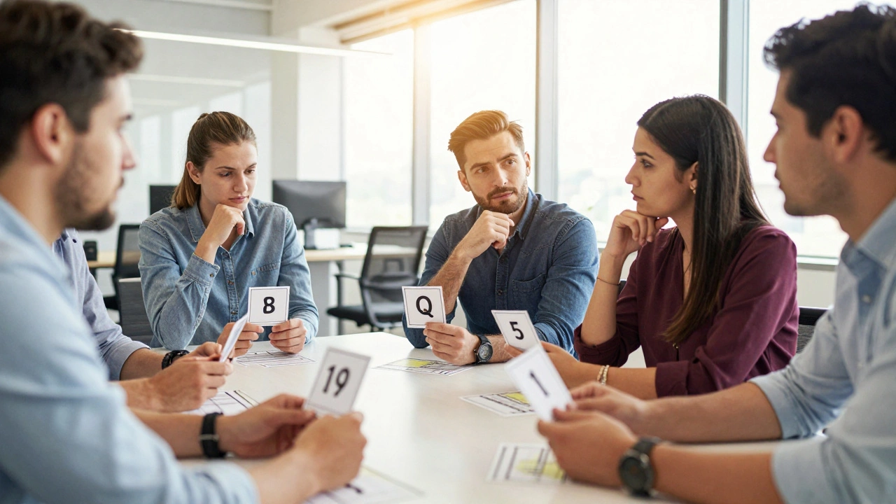 Команда проводит планирование задач с помощью карточек Planning Poker