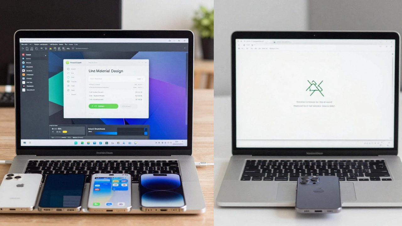 Рабочее место разработчика с ноутбуком Windows и Mac