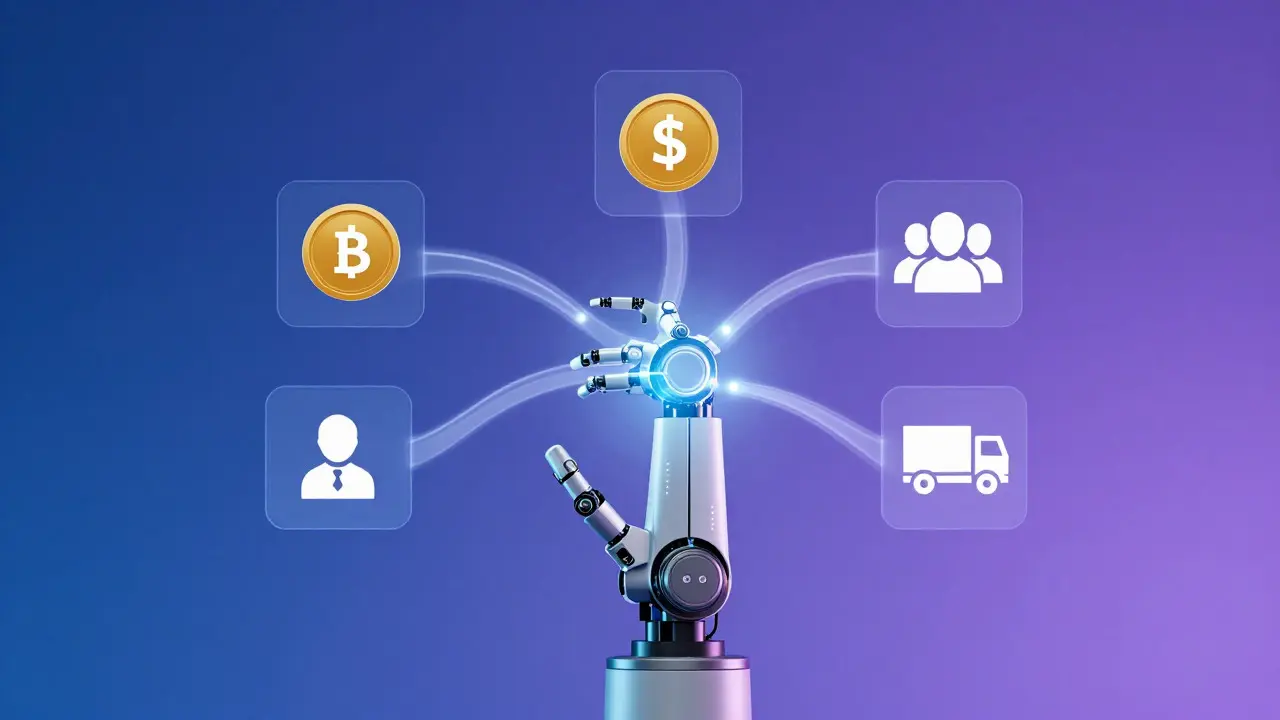3D illustration of automated data flow between business departments