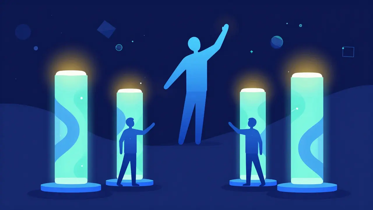 Abstract illustration of leadership pillars supporting a manager