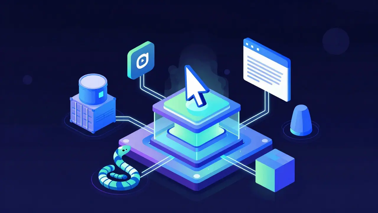 Абстрактная иллюстрация технологического стека автоматизации: Python, Playwright и Docker