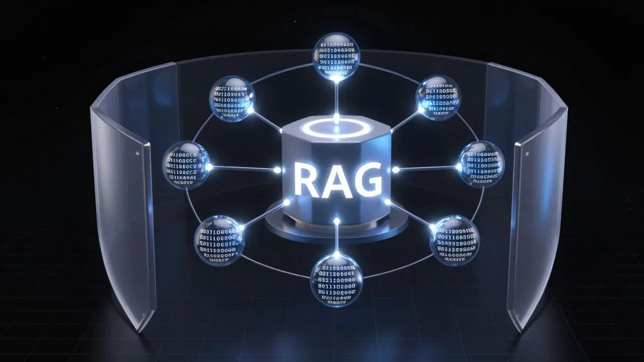 Абстрактная схема работы RAG с защитным щитом от инъекций промптов
