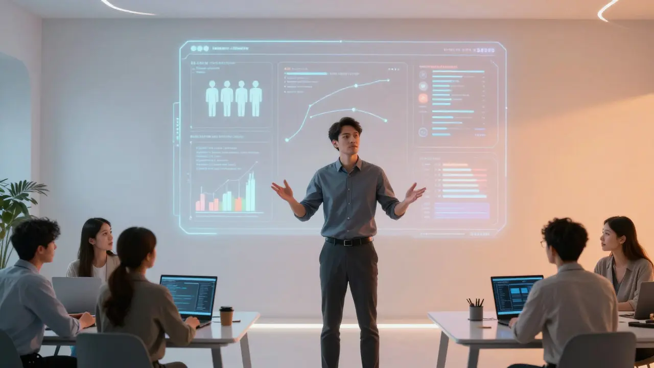 Future leader using AI tools to manage a remote team
