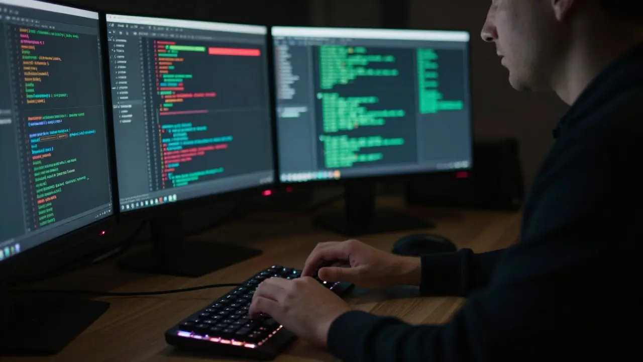 Руки IT-специалиста за клавиатурой при мониторинге угроз безопасности
